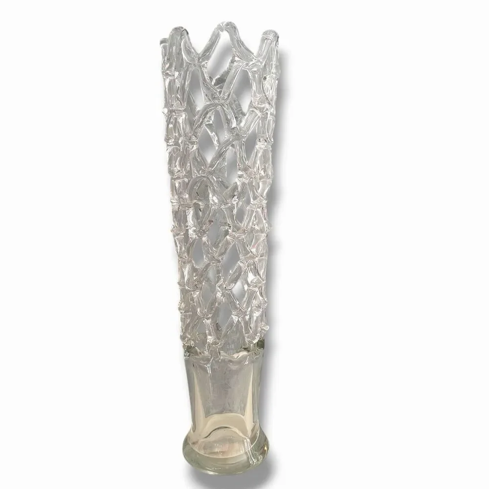 Vintage MCM Murano 19” Lattie Woven Art Glass Vase Made in Italy Statement Vase